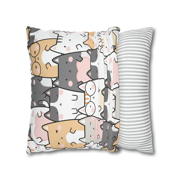 Cat Group Spun Polyester Square Pillowcase