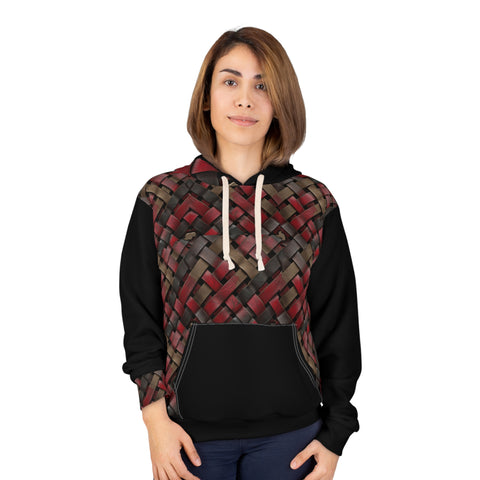 Red/Black Leather Quilt Woman Pullover Hoodie