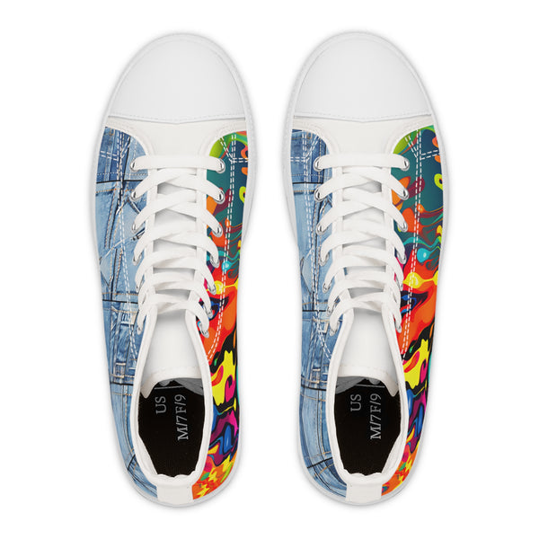 Graffiti Denim Patch Women's High Top Sneakers