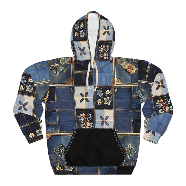 Denim Patch Woman Pullover Hoodie