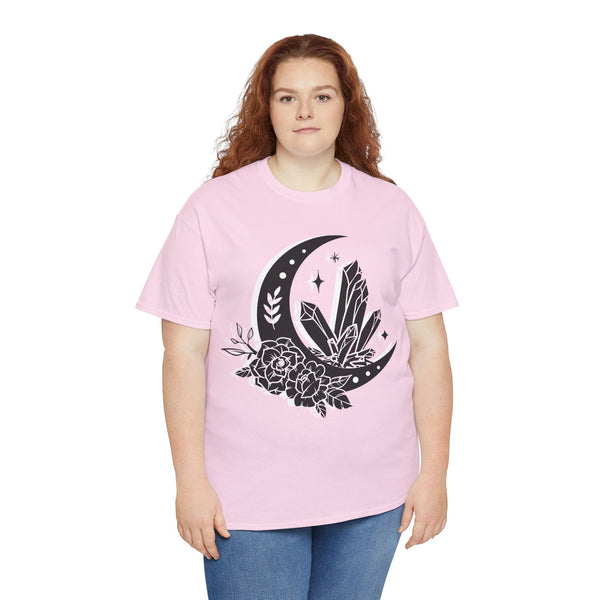 "Crystal, Flowers & Moon" Plus Size Women Heavy Cotton Tee T-shirt