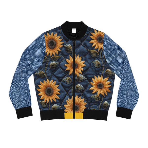 Sunflower 2.0 Denim Print Women's Bomber Jacket