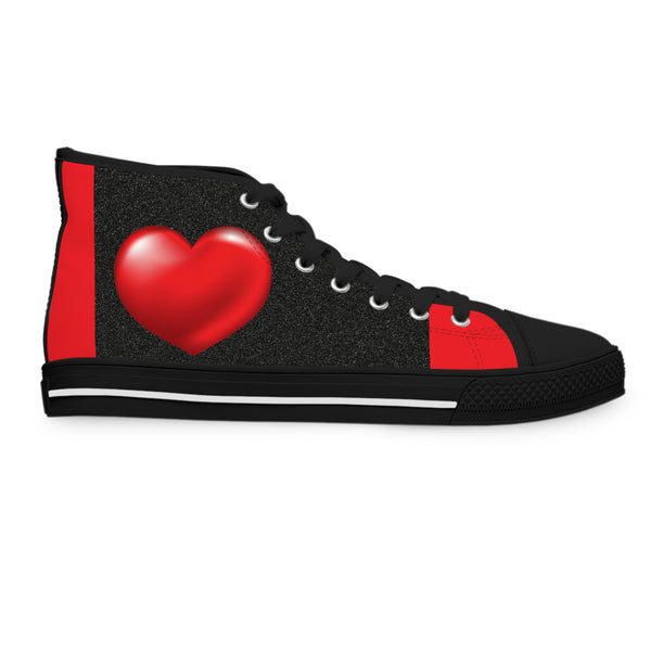 Heart Red /Black Women's High Top Sneakers