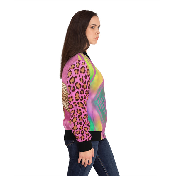 Pink Cheetah, Zebra & Lion Print Women's Bomber Jacket