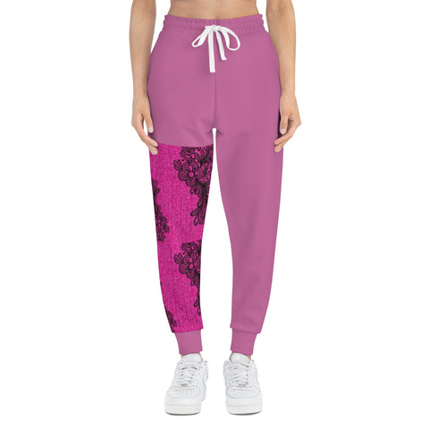 Pink Lace Print Athletic Woman Joggers