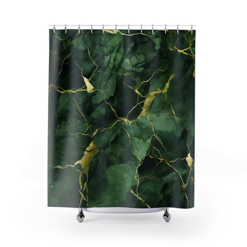 Green & Gold Marble Shower Curtains