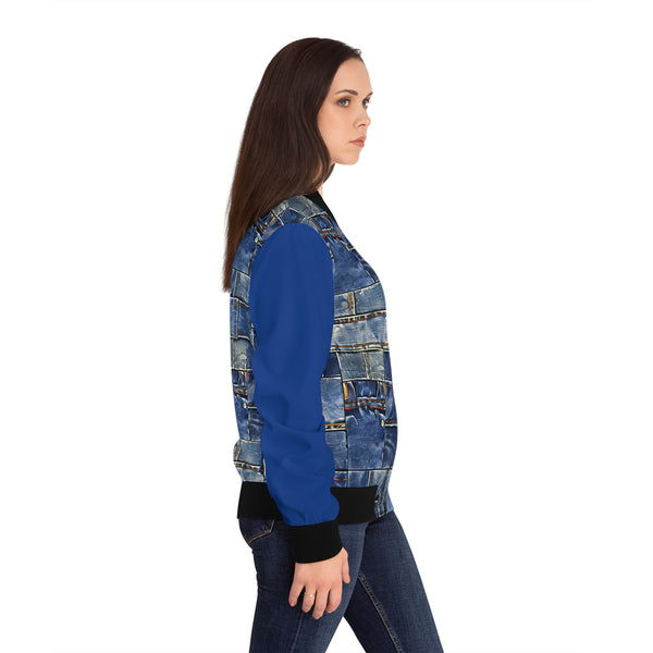 Denim Print Women's Bomber Jacket