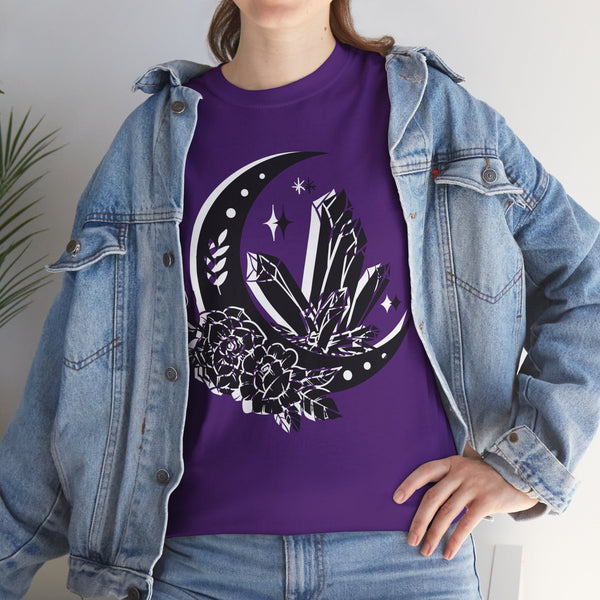 "Crystal, Flowers & Moon" Plus Size Women Heavy Cotton Tee T-shirt