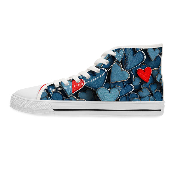 Denim Hearts Women's High Top Sneakers
