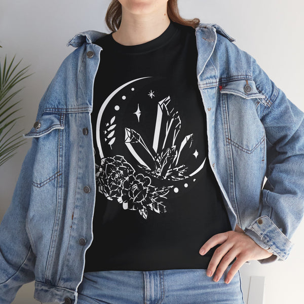 "Crystal, Flowers & Moon" Plus Size Women Heavy Cotton Tee T-shirt