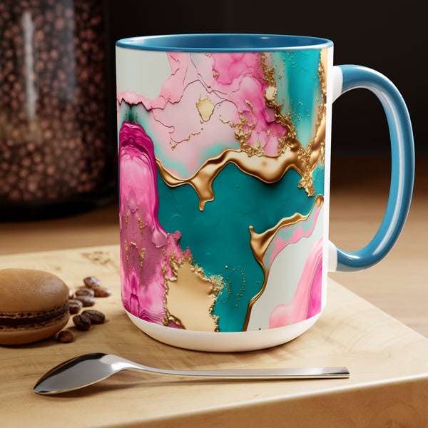 Marble Pink & Gold  Mother's Day Two-Tone Coffee Mugs Cup, 15oz