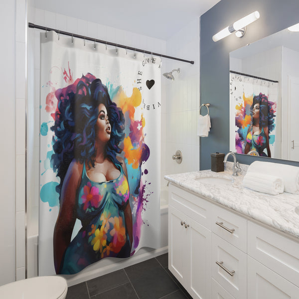 BBW LOVE "She Gives Pin Up Vibes" Shower Curtains