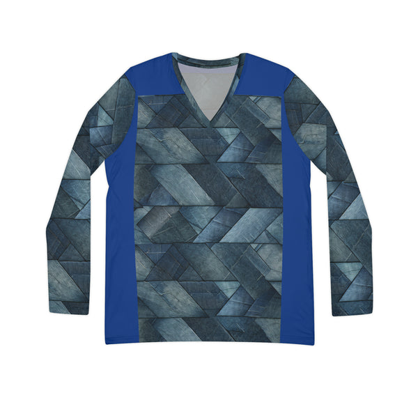 Denim Print Women's Long Sleeve V-neck Shirt