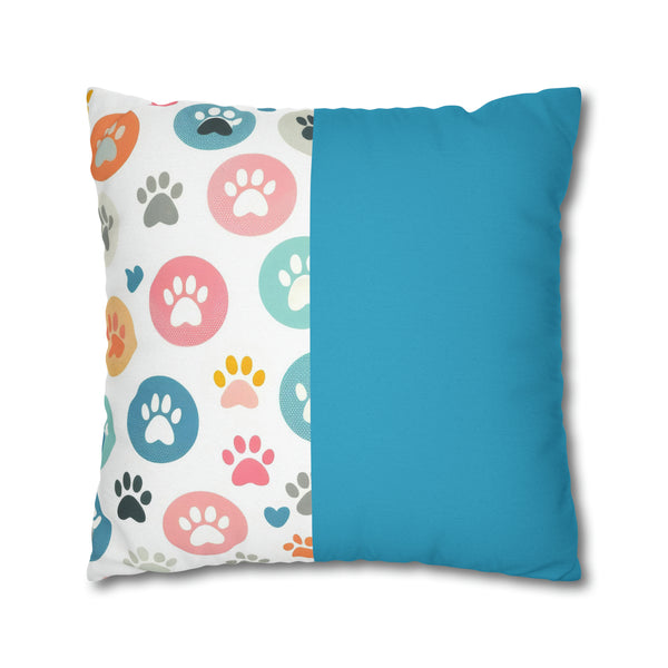 Teal Dog Paw Print Spun Polyester Square Pillowcase