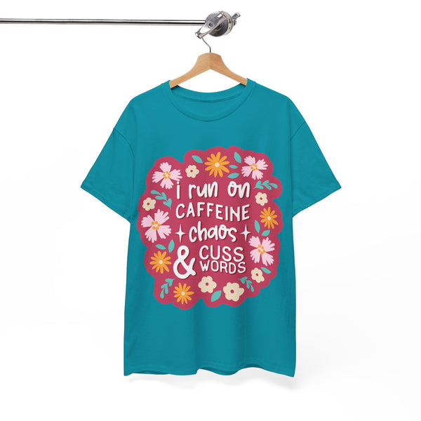"I run on Caffeine, Chaos & Cuss Words" Plus Size Women Heavy Cotton Tee T-Shirt