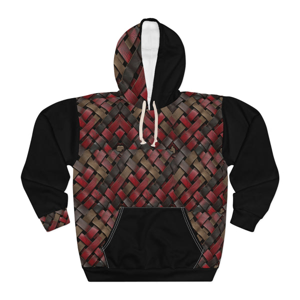 Red/Black Leather Quilt Woman Pullover Hoodie