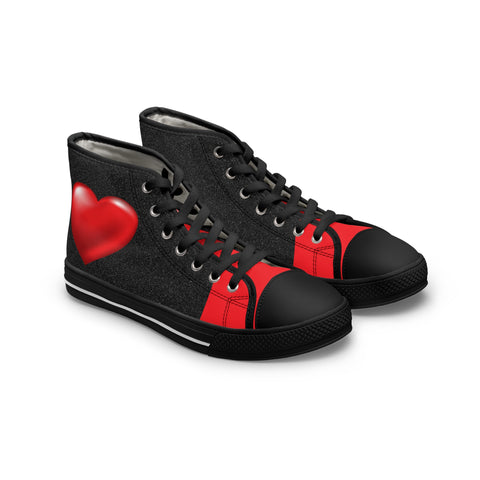 Heart Red /Black Women's High Top Sneakers