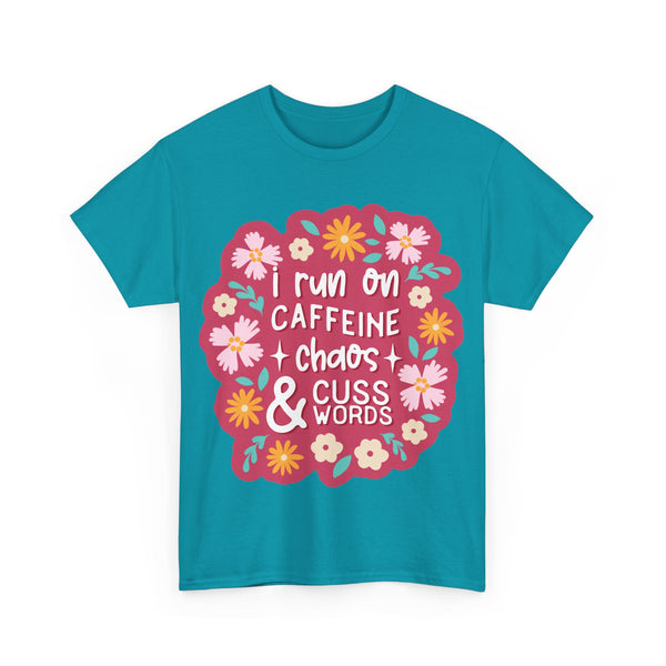 "I run on Caffeine, Chaos & Cuss Words" Plus Size Women Heavy Cotton Tee T-Shirt