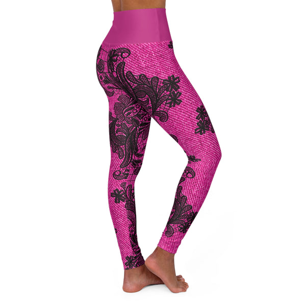 Pink Lace High Waisted Yoga Leggings (AOP)