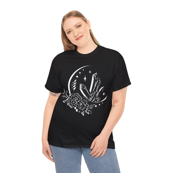"Crystal, Flowers & Moon" Plus Size Women Heavy Cotton Tee T-shirt