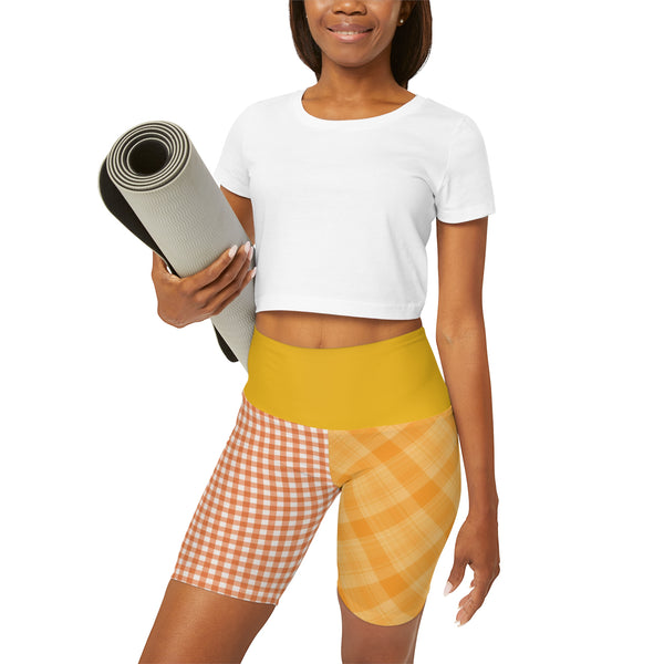 Yellow Plaid High Waisted Yoga Shorts