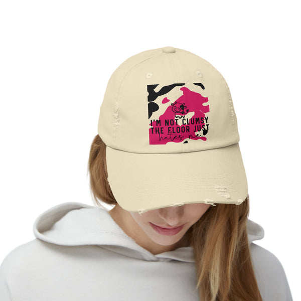 "I'm not clumsy the floor just hates me" Woman's Distressed Cap