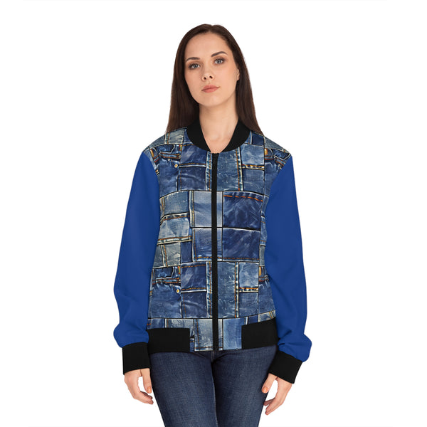 Denim Print Women's Bomber Jacket
