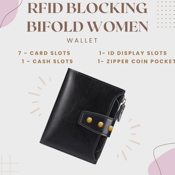 Women's RFID Mini Soft Leather Bifold Wallet With ID Window Card Sleeve Coin Purse