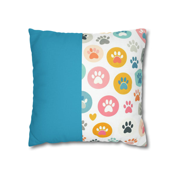 Teal Dog Paw Print Spun Polyester Square Pillowcase