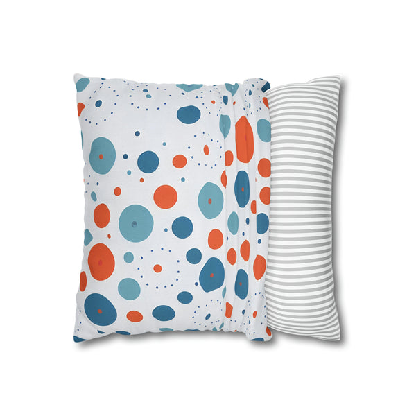 Blue/Orange Polka Dots Spun Polyester Square Pillowcase