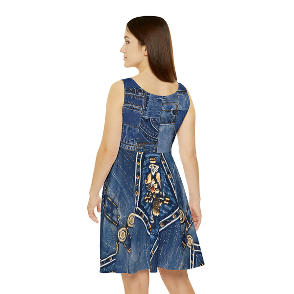 Denim Print Women's Skater Dress