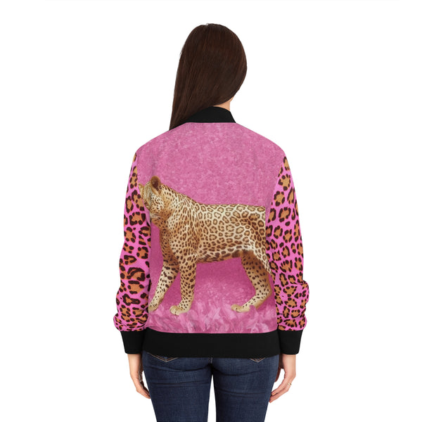 Pink Cheetah, Zebra & Lion Print Women's Bomber Jacket