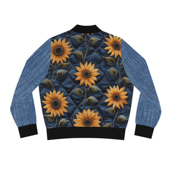 Sunflower 2.0 Denim Print Women's Bomber Jacket