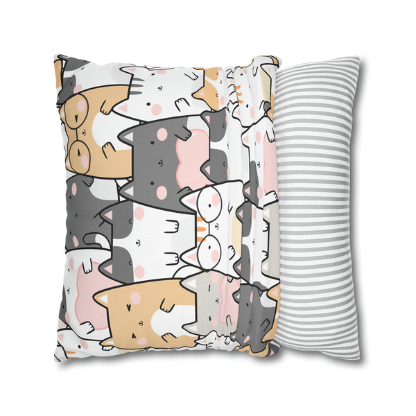 Cat Group Spun Polyester Square Pillowcase