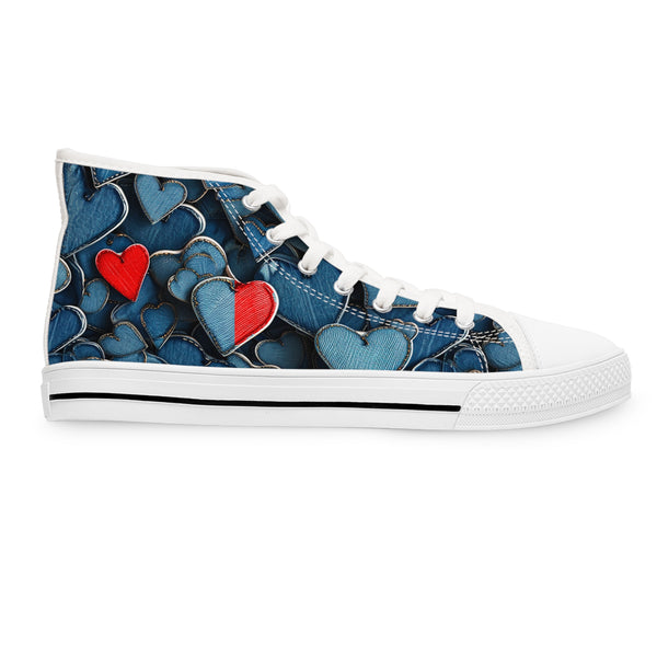 Denim Hearts Women's High Top Sneakers