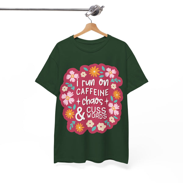 "I run on Caffeine, Chaos & Cuss Words" Plus Size Women Heavy Cotton Tee T-Shirt