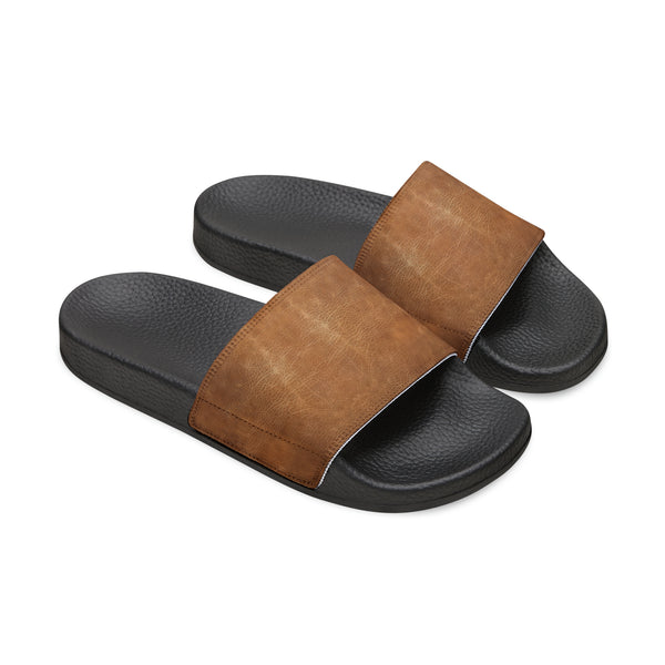 Brown Faux Leather Women's PU Slide Sandals