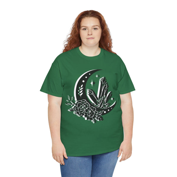 "Crystal, Flowers & Moon" Plus Size Women Heavy Cotton Tee T-shirt
