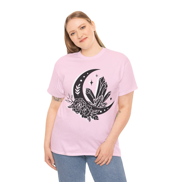 "Crystal, Flowers & Moon" Plus Size Women Heavy Cotton Tee T-shirt