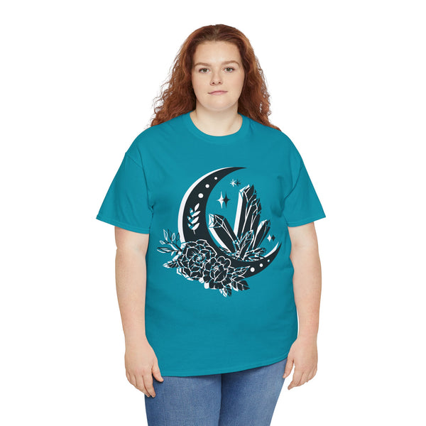 "Crystal, Flowers & Moon" Plus Size Women Heavy Cotton Tee T-shirt