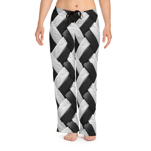 Black/White Plat Pattern Women's Pajama Sleepwear Pants