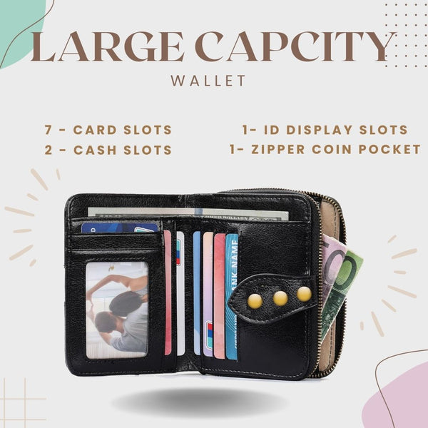 Women's RFID Mini Soft Leather Bifold Wallet With ID Window Card Sleeve Coin Purse