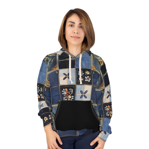 Denim Patch Woman Pullover Hoodie