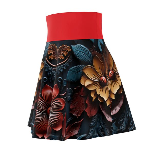 Red Flowers Loose Women's Skater Skirt