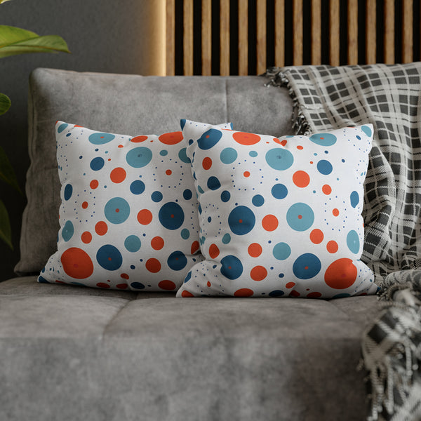 Blue/Orange Polka Dots Spun Polyester Square Pillowcase