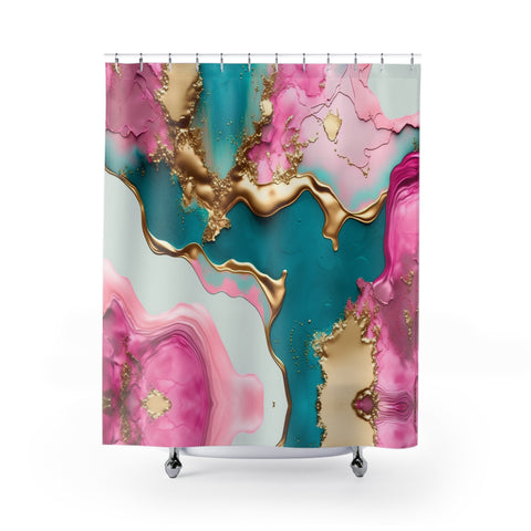 Marble Gold, Teal & Pink Shower Curtains