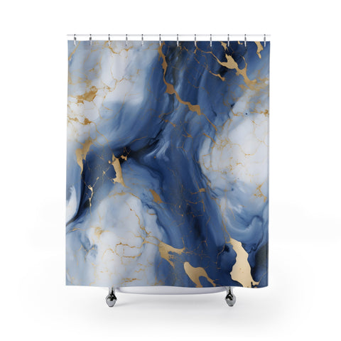 Blue Marble Gold  Shower Curtains