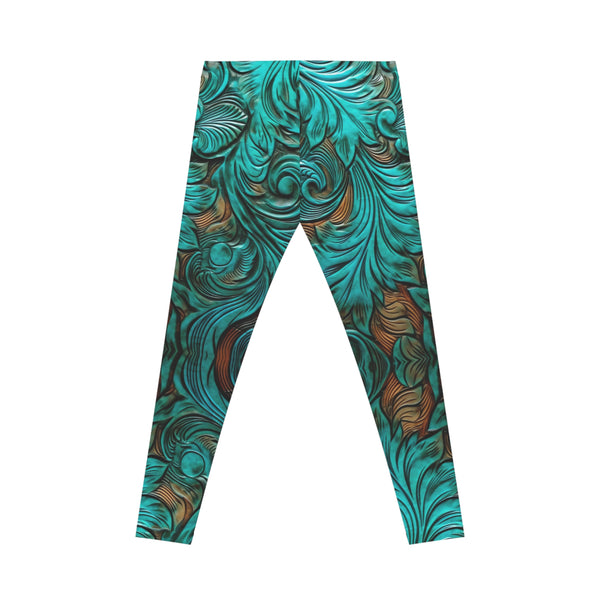 Teal 3D Flowers Women's Casual Leggings