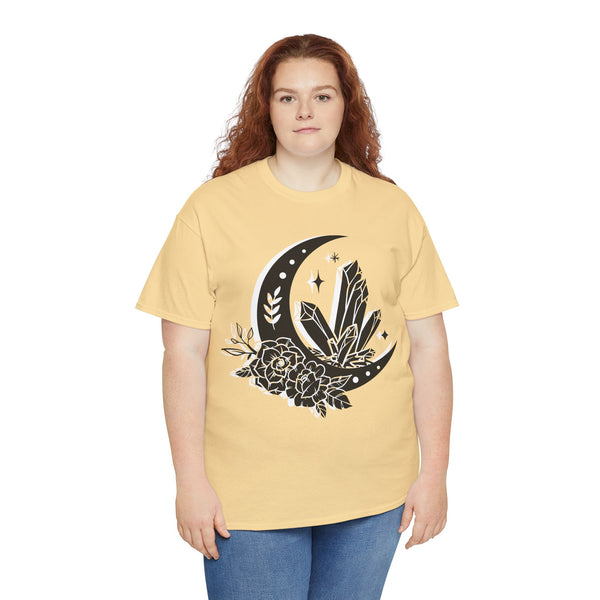 "Crystal, Flowers & Moon" Plus Size Women Heavy Cotton Tee T-shirt