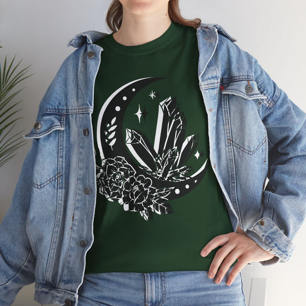 "Crystal, Flowers & Moon" Plus Size Women Heavy Cotton Tee T-shirt